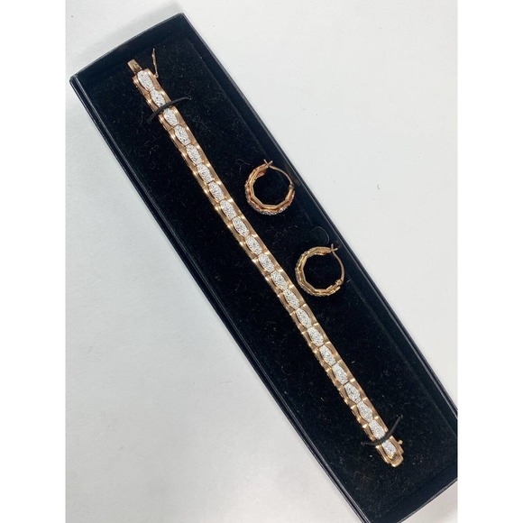 Technibond Diamond Accent and Sterling With Gold Wash Bracelet And Earrings Set - Picture 2 of 9